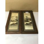 TWO JAPANESE PAINTINGS ON SILK OF TRADITIONAL LANDSCAPES INCLUDING ONE OF MOUNT FUJI, FRAMED AND