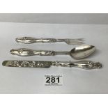 A VICTORIAN THREE PIECE SILVER CHRISTENING SET, COMPRISING FORK, SPOON AND KNIFE