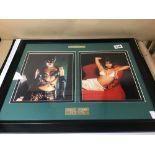 A FRAMED AND GLAZED SET OF TWO PHOTOGRAPHS OF HALLE BERRY "CATWOMAN" SIGNED, WITH CERTIFICATE OF