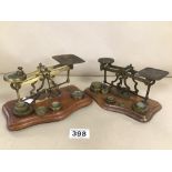 TWO LATE VICTORIAN SET OF POST OFFICE SCALES BOTH WITH BRASS WEIGHTS