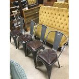 FOUR TOLIX STACKING METAL FRAMED CHAIRS, LEATHERETTE UPHOLSTERED SEATS