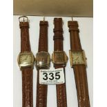 A GROUP OF FOUR VINTAGE WRISTWATCHES, ALL ON LEATHER STRAPS, INCLUDING A BANNER, GRUEN ETC