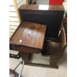 A LATE 19TH CENTURY OAK SCHOOL DESK WITH FITTED SEAT