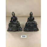A PAIR OF SEATED EASTERN BRONZE PARTIAL GILT BUDDHA'S 15 CM