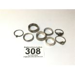 A GROUP OF EIGHT SILVER RINGS, 18G