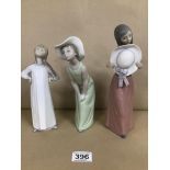 THREE LLADRO FIGURES OF YOUNG GIRLS LARGEST 25 CM ONE A/F