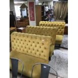 THREE LARGE BUTTON BACKED YELLOW SOFA BENCHES, 121CM WIDE