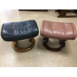 TWO LEATHER PINK AND BLUE STRESSLESS STOOLS
