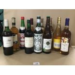 THIRTEEN BOTTLES OF ALCOHOL INCLUDING MARTINI,VERMOUTH,BORDEAUX AND LIQUEUR