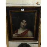 A FRAMED AND GLAZED HEAD AND SHOULDERS PORTRAIT PRINT AFTER CORREGIO, TITLED S.SEBASTIAN, 61CM BY