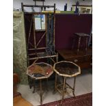 A VICTORIAN BAMBOO HALL STAND WITH TWO VICTORIAN TWO TIER SIDE TABLES