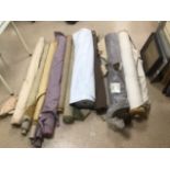 A QUANTITY OF FABRIC AND MATERIAL, MOST IN LARGE REELS