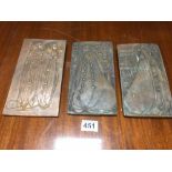 THREE WMF ART NOUVEAU COPPER PLAQUES 12 X 23CMS