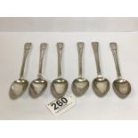 A SET OF SIX VICTORIAN SILVER BRIGHT CUT TEASPOONS, HALLMARKED NEWCASTLE 1857 BY THOMAS SEWELL, 68G