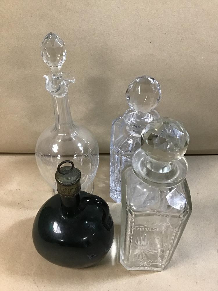 A GROUP OF FOUR CUT GLASS DECANTERS, INCLUDING ONE ETCHED 'OLD VAULTED HIGHLAND 10 YEAR OLD WHISKY' - Image 2 of 4