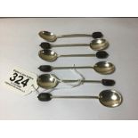 A GEORGE V SET OF SIX SILVER COFFEE BEAN END SPOONS, HALLMARKED SHEFFIELD 1915 BY COOPER