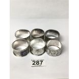 SIX VARIOUS HALLMARKED SILVER NAPKIN RINGS 108 GRAMS