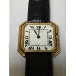 A PARIS CARTIER 18CT GOLD MECHANICAL WATCH WITH A CARTIER LEATHER STRAP 70993413