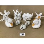 THREE USSRCHINA RABBITS WITH SIX PIECES OF ROYAL O