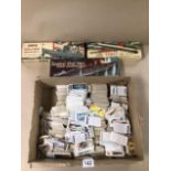 A BOX OF LOOSE TEA/CIGARETTE CARDS WITH THREE VINT