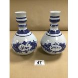 TWO BJORN WIINBLAD BLUE AND WHITE CANDLEHOLDERS, 18CM HIGH