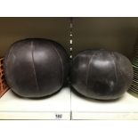 TWO VINTAGE LEATHER MEDICINE BALLS