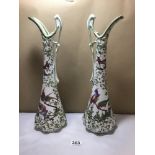 A PAIR OF LARGE PORCELAIN WATER EWER PITCHERS, CROWN MARK TO BASE, 44 CM HIGH