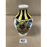 A BELGIUM BOSH FRERE LA LOUVIERE GLAZED CERAMIC VASE DECORATED WITH COLOURFUL FLORAL MOTIFS, 17.