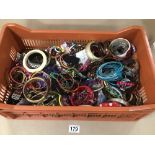 A CRATE OF BANGLES AND COSTUME JEWELLERY