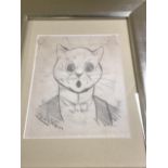 A FRAMED AND GLAZED SKETCH SIGNED LOUIS WAIN 1860-1939 A/F, 31 X 40CM