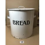 A LARGE WHITE ENAMEL BREAD BIN 32 CM