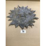 A LEAD WALL MOUNTING SUN WITH FACE, 29CM WIDE