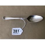 A GEORGE II SILVER DESSERT SPOON, HALLMARKS RUBBED