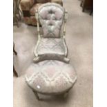 BEDROOM CHAIR AND STOOL IN GREEN SILK