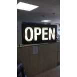 A LARGE ILLUMINATED OPEN SIGN IN WORKING ORDER 153 X 76CM