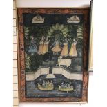 A VINTAGE FRAMED BATIK OF AN EASTERN SCENE 90 X 121CM