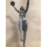 HENRI FUGERE(1872-1944) AN ART DECO BRONZE FIGURE OF A LADY "DANCER WITH CYMBOLS" RAISED UPON MARBLE