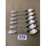 A SET OF SIX GEORGE V SILVER BRIGHT CUT TEASPOONS,