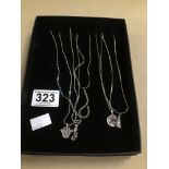 FIVE SILVER NECKLACES WITH PENDANTS