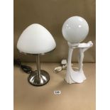 TWO LAMPS OF WHICH ONE IS A TOUCH MUSHROOM LAMP IN