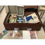 A SUITCASE OF EPHEMERA INCLUDING POSTCARDS, MATCHB