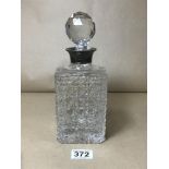 A MODERN SILVER MOUNTED CUT GLASS DECANTER, HALLMARKED LONDON 1987 BY ASPREY & CO LTD, 24.5 CM HIGH