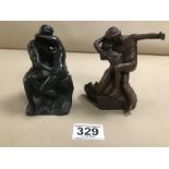 TWO SMALL BRONZE EROTIC SEATED FIGURES 13 CM