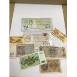 A MIXED LOT OF BANK NOTES, INCLUDING TWO BRITISH POSTAL ORDERS, £15 & £2 RESPECTIVELY, DATED 2003,