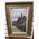 A FRAMED OIL ON BOARD SIGNED J OLIVER A LAKE SIDE SCENE