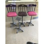 THREE STOOLS WITH FOUR CAST IRON BASES