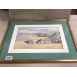 ROBERT JOHN SWAN 1937 A FRAMED AND GLAZED WATERCOLOUR OF A BEACH SCENE 51 X 43 CM