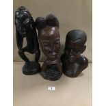 THREE AFRICAN CARVED TRIBAL FIGURES, 43.5CM HIGH