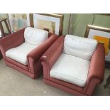 A PAIR OF ART DECO PINK SUEDE ARM CHAIRS