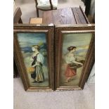 A PAIR OF FRAMED PRINTS OF YOUNG LADIES WITH BASKETS 94 X 39CM
